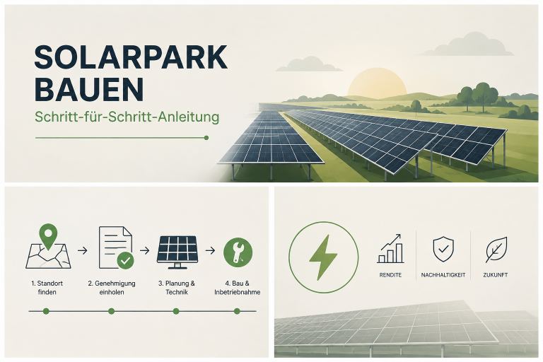 Solarpark bauen in Deutschland: Schritt-für-Schritt-Anleitung von der Fläche bis zum Netzanschluss Solarpark bauen in Deutschland: Schritt-für-Schritt-Anleitung von der Fläche bis zum Netzanschluss