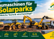 Baumaschinen beim Solarparkbau. Rammmaschine und Baumaschinen beim Bau einer Photovoltaik-Freiflächenanlage.